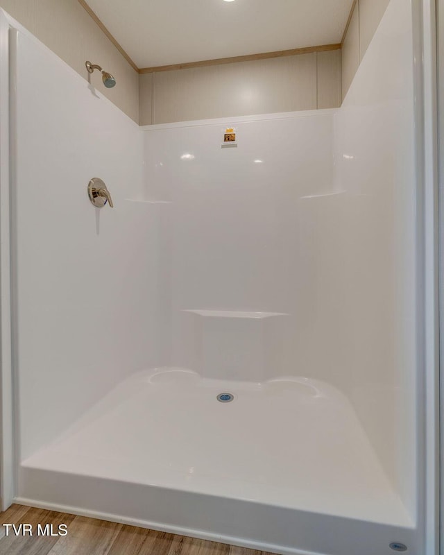 106 Iris Ln, Fall Branch, TN 37656 - bathroom with a shower and wood finished floors