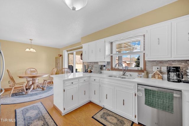 520 Lyle Rd, Erwin, TN 37650 - kitchen with stainless steel dishwasher, tasteful backsplash, a peninsula, and white cabinetry