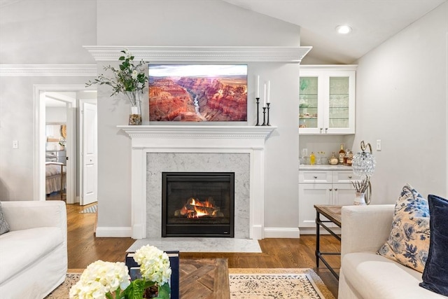 16 Lochmont St, North Attleboro, MA 02760 - living area with wood finished floors, a fireplace, and recessed lighting
