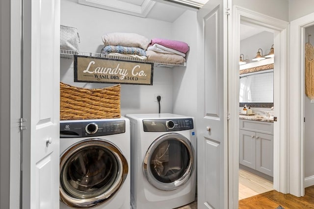 16 Lochmont St, North Attleboro, MA 02760 - laundry area featuring washer and dryer and light wood-type flooring