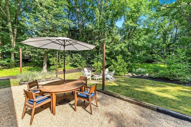 16 Lochmont St, North Attleboro, MA 02760 - view of patio / terrace with an outdoor fire pit, outdoor dining space, and view of wooded area