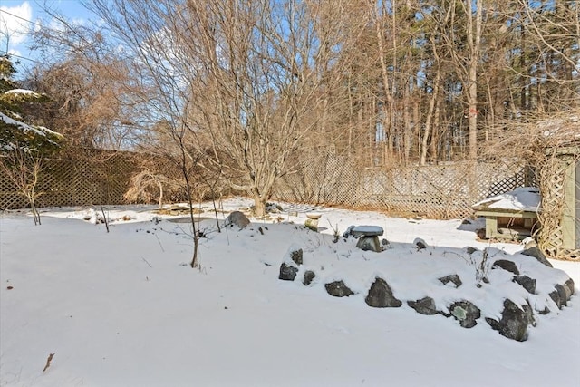 view of yard covered in snow