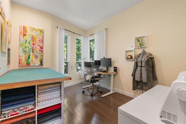 office area with dark wood-type flooring