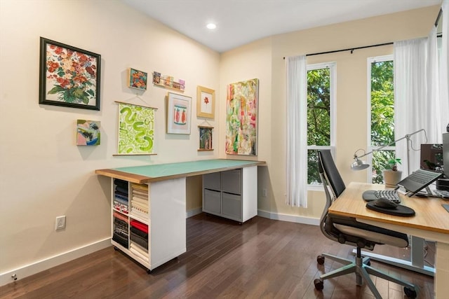 office area with dark hardwood / wood-style floors