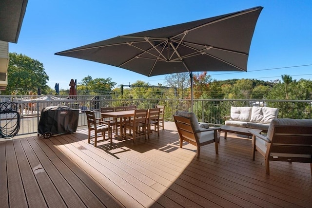 wooden deck featuring outdoor lounge area