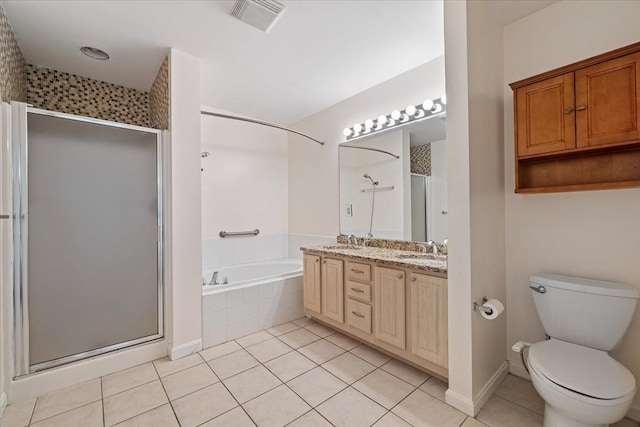 9 Edward Dr Unit 9, Grafton, MA 01536 - bathroom with a shower stall, double vanity, tile patterned flooring, and tiled bath