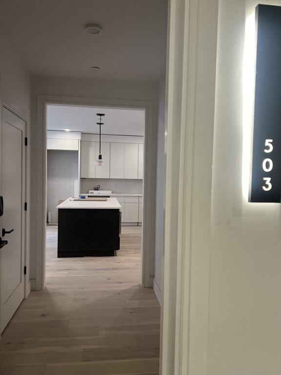 hall featuring light wood-style flooring