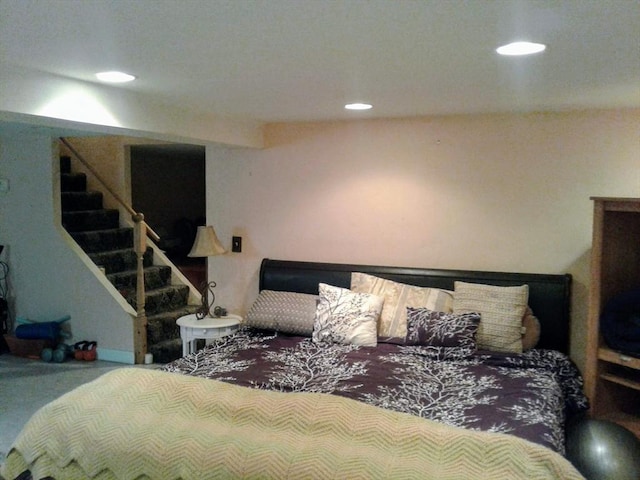 bedroom with recessed lighting and carpet flooring