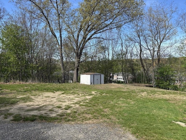 view of yard featuring a shed and an outbuilding