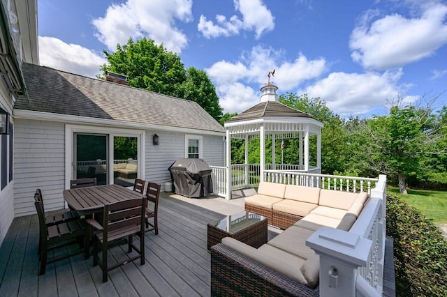 1051 Randolph Ave, Milton, MA 02186 - wooden terrace featuring a gazebo, an outdoor hangout area, grilling area, and outdoor dining area