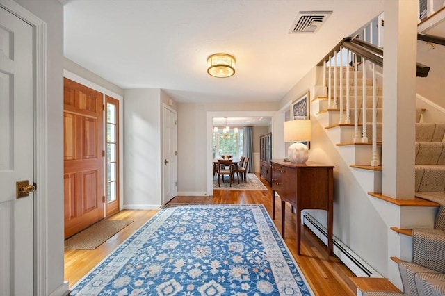 1051 Randolph Ave, Milton, MA 02186 - foyer featuring baseboard heating, stairway, wood finished floors, and baseboards