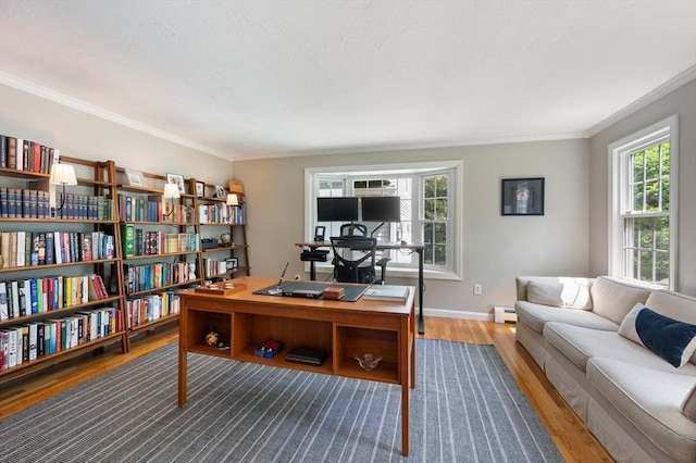 1051 Randolph Ave, Milton, MA 02186 - office area with wood finished floors, ornamental molding, a baseboard heating unit, and baseboards
