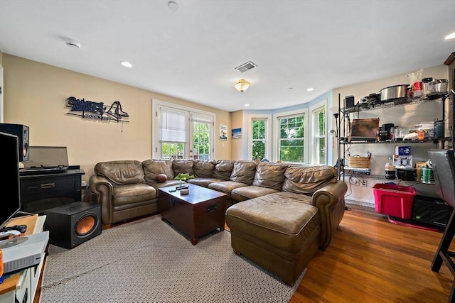 living room featuring wood finished floors and recessed lighting