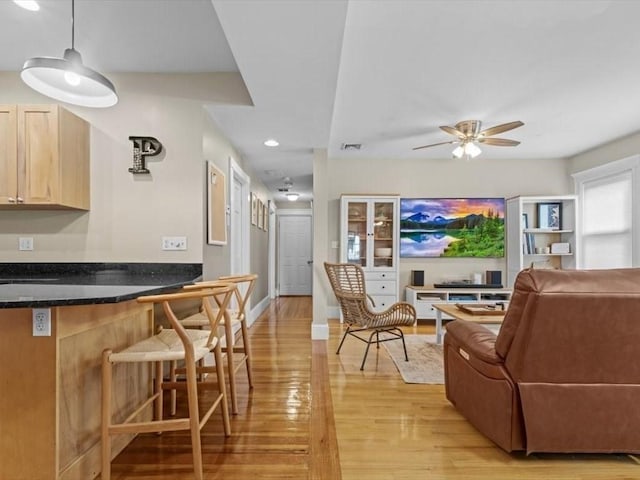 29 Chelmsford St Unit 2, Boston, MA 02122 - living room with light wood finished floors, recessed lighting, and ceiling fan