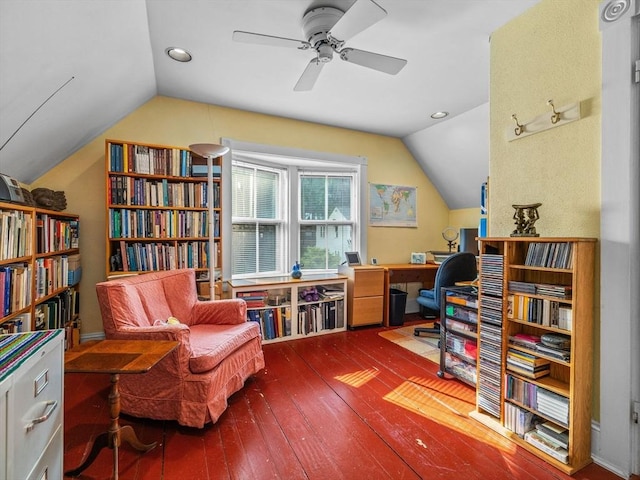10 John A Andrew St, Boston, MA 02130 - office area with vaulted ceiling, hardwood / wood-style floors, ceiling fan, and recessed lighting