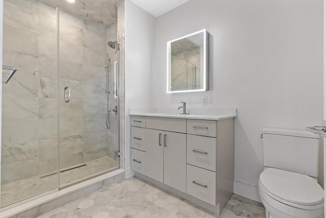1948-1950 Washington St Unit 3E, Boston, MA 02118 - bathroom with a stall shower, vanity, toilet, and marble finish floors