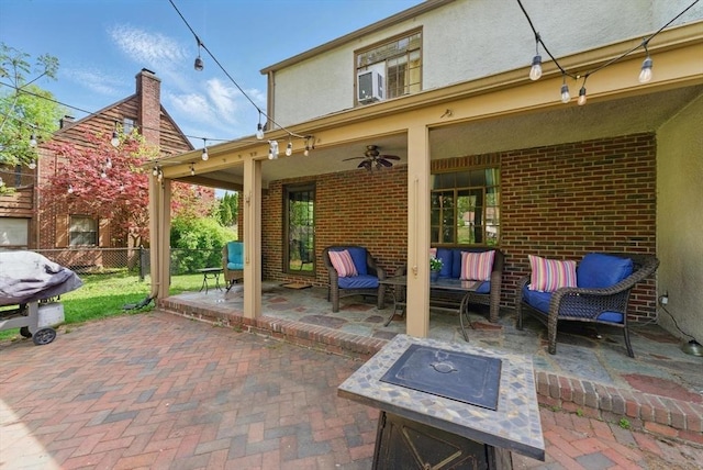 96 Craiwell Ave, West Springfield, MA 01089 - view of patio with fence, a ceiling fan, and outdoor lounge area