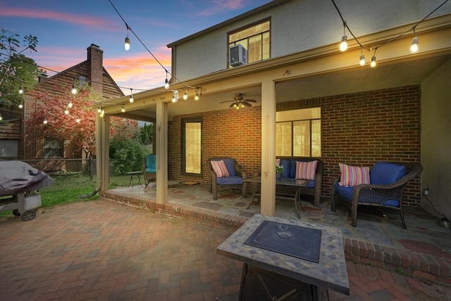 96 Craiwell Ave, West Springfield, MA 01089 - view of patio with fence, a ceiling fan, an outdoor hangout area, and central air condition unit