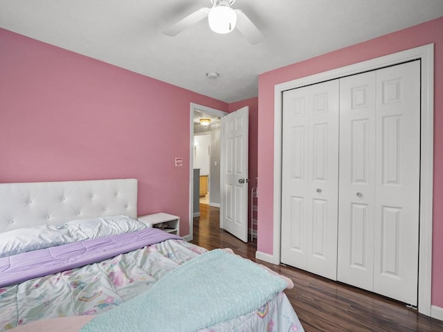 1056 Alger St, Winchendon, MA 01475 - bedroom featuring dark wood finished floors, ceiling fan, and a closet
