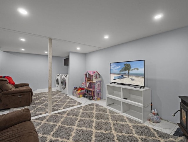 1056 Alger St, Winchendon, MA 01475 - playroom featuring washing machine and dryer and recessed lighting