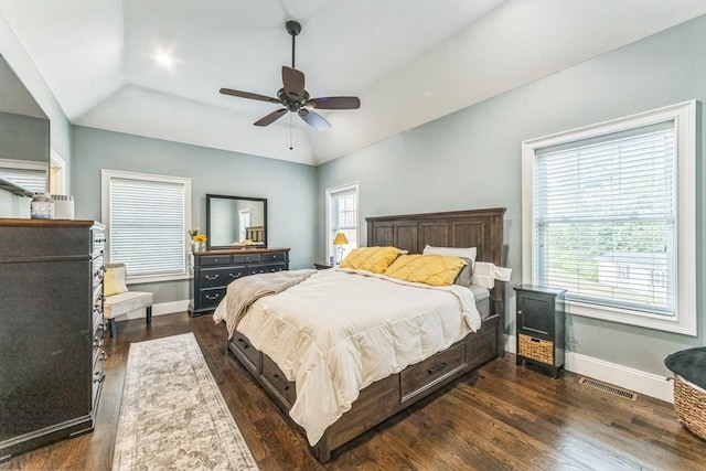 19 Crystal Cir, Tewksbury, MA 01876 - bedroom featuring vaulted ceiling, dark wood finished floors, and ceiling fan