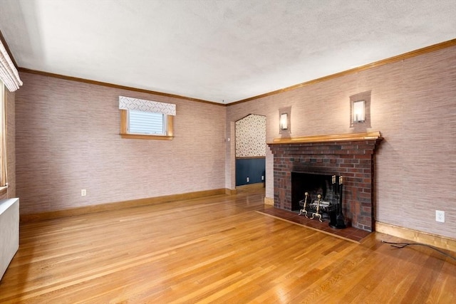 80 Joyce Kilmer Rd, Boston, MA 02132 - unfurnished living room featuring a fireplace, wood finished floors, and ornamental molding
