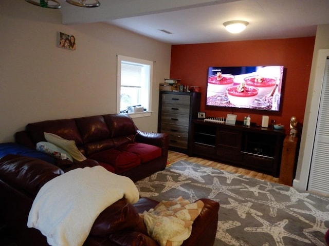 living room with wood-type flooring