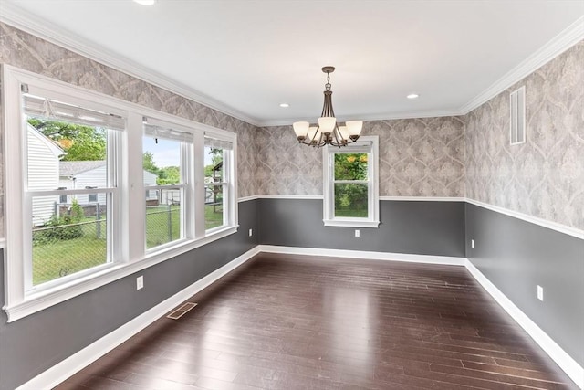 45 Curtis Ave, Attleboro, MA 02703 - unfurnished dining area with dark wood-style flooring, a chandelier, baseboards, and ornamental molding