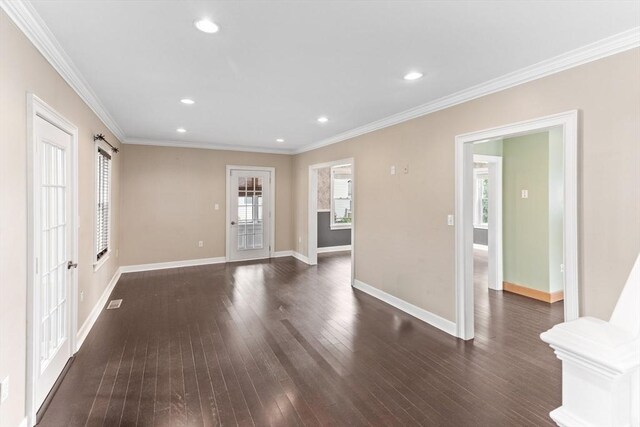 45 Curtis Ave, Attleboro, MA 02703 - unfurnished living room with hardwood / wood-style floors, baseboards, ornamental molding, and recessed lighting