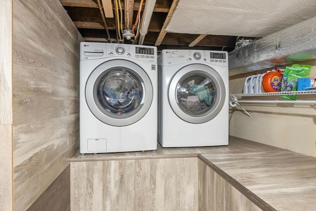 34 Prout St, Quincy, MA 02169 - laundry area featuring independent washer and dryer and wooden walls