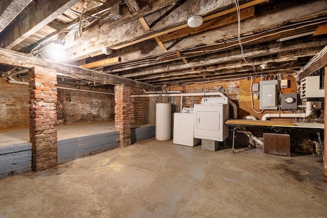 100-1/2 W Springfield St, Boston, MA 02118 - unfinished below grade area with water heater, electric panel, and washing machine and dryer