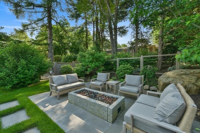 view of patio with a fenced backyard and an outdoor hangout area