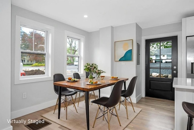 1514 Gorham St Unit 2, Lowell, MA 01852 - dining area with plenty of natural light, light wood-style flooring, baseboards, and recessed lighting