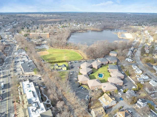 bird's eye view featuring a water view