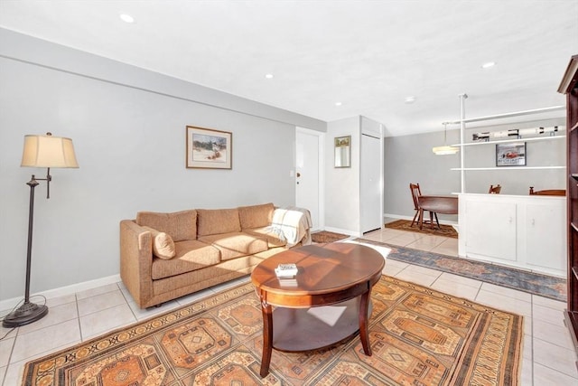 living room featuring light tile patterned floors