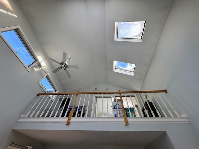 room details featuring a skylight and ceiling fan