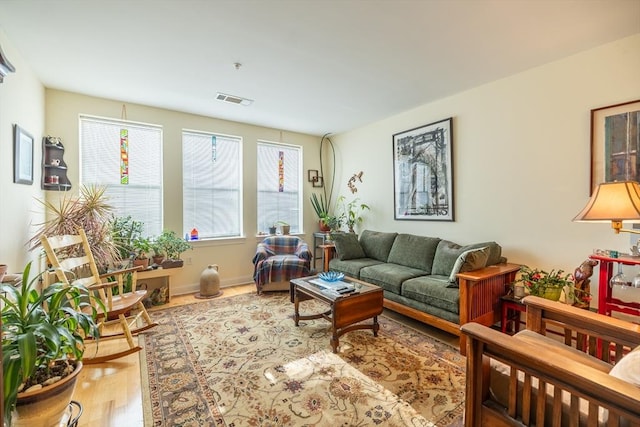 living room with hardwood / wood-style flooring