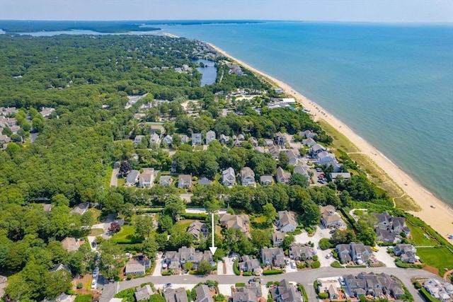 aerial view with a view of the beach and a water view