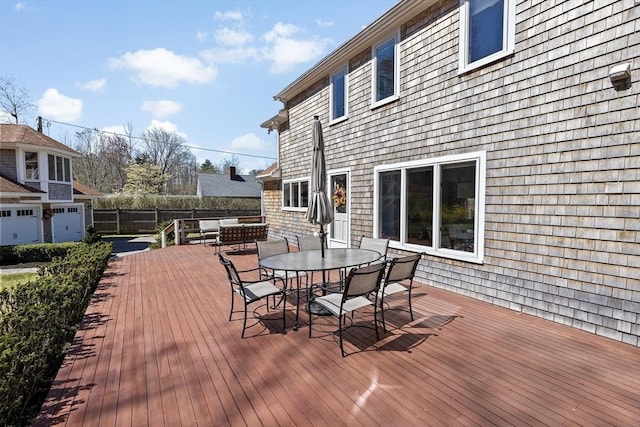 9 Lily Pond Ln, Cohasset, MA 02025 - wooden deck featuring fence and outdoor dining area