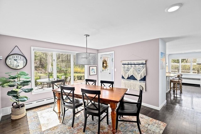 9 Lily Pond Ln, Cohasset, MA 02025 - dining space with radiator heating unit, baseboards, a baseboard heating unit, and dark wood finished floors