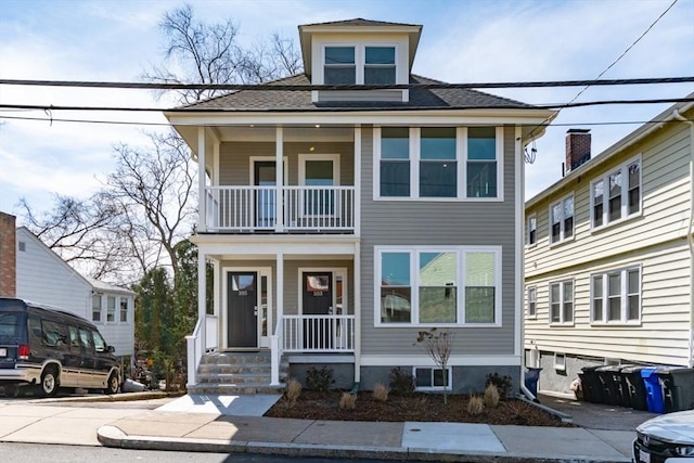 103-105 Neponset Ave, Boston, MA 02131 - view of front of house with a balcony, a porch, and a shingled roof