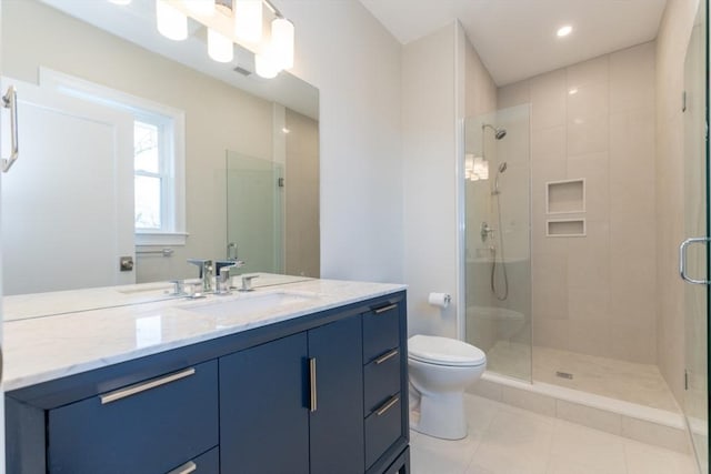 103-105 Neponset Ave, Boston, MA 02131 - bathroom with vanity, a shower stall, tile patterned floors, and recessed lighting