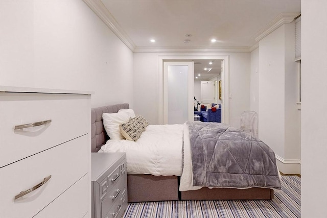 bedroom with ornamental molding