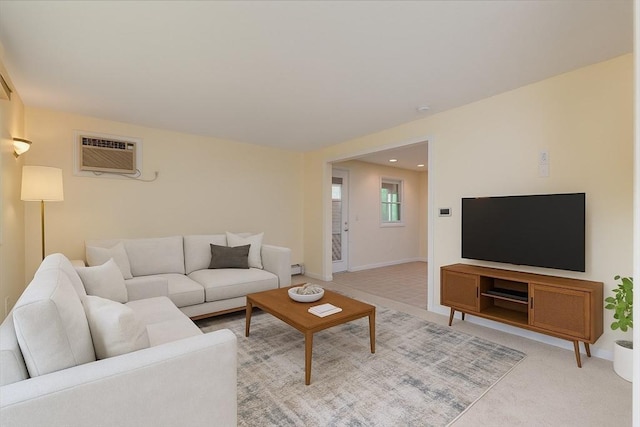 48 Rosemont St Unit 48, Haverhill, MA 01830 - living room with a wall unit AC, light carpet, a baseboard radiator, and recessed lighting