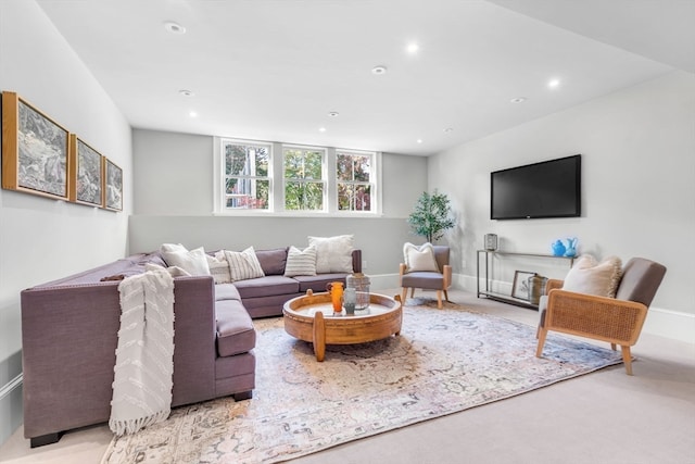 living room with light carpet