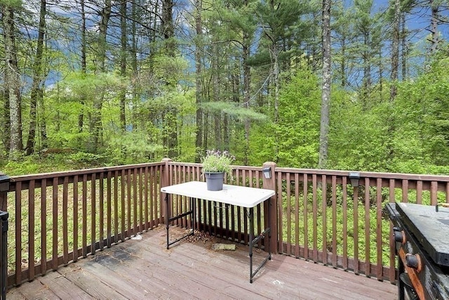 deck with a view of trees