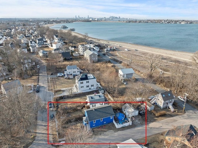 aerial view featuring a water view