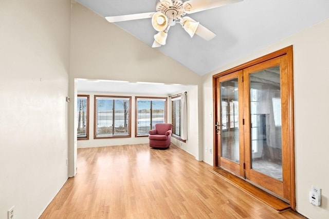 4 Morrison Way, Lakeville, MA 02347 - unfurnished room with french doors, a ceiling fan, light wood-style floors, and high vaulted ceiling