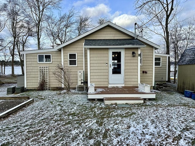 view of snow covered property