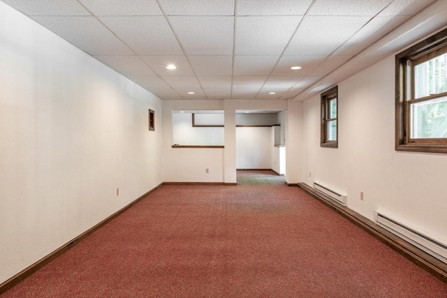 177 S St, Upton, MA 01568 - carpeted empty room featuring a baseboard radiator, recessed lighting, a drop ceiling, healthy amount of natural light, and baseboards